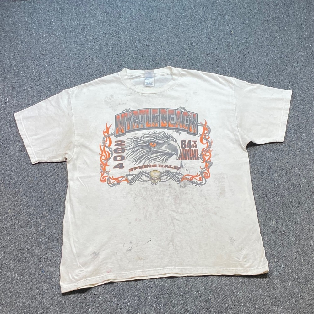 Delta Myrtle Beach 2004 Spring Rally Shirt XL Men White Grunge Biker Eagle Skull